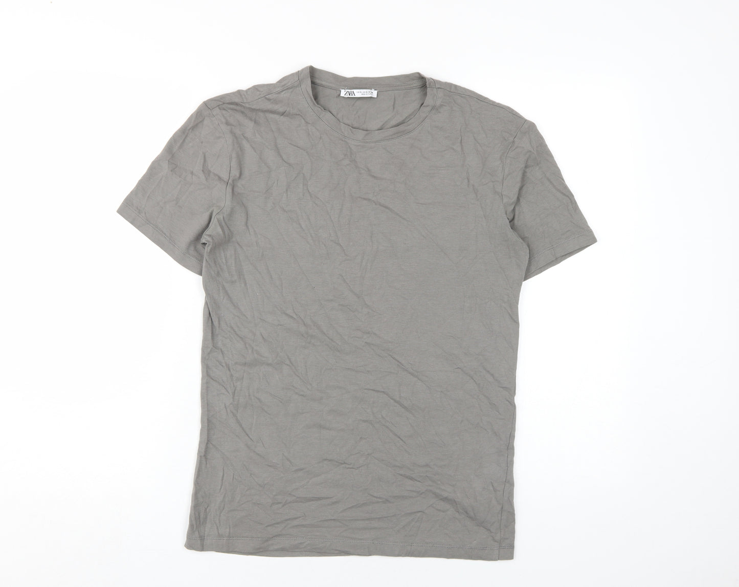 Zara Unisex Grey Basic T-Shirt, Short Sleeve, Size S