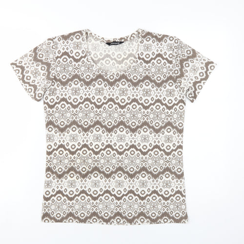 Alexara Women's Beige Geometric T-Shirt, Size 10 Regular