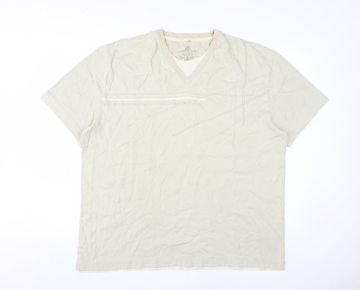 Next Men's Beige 2XL V-Neck Cotton T-Shirt