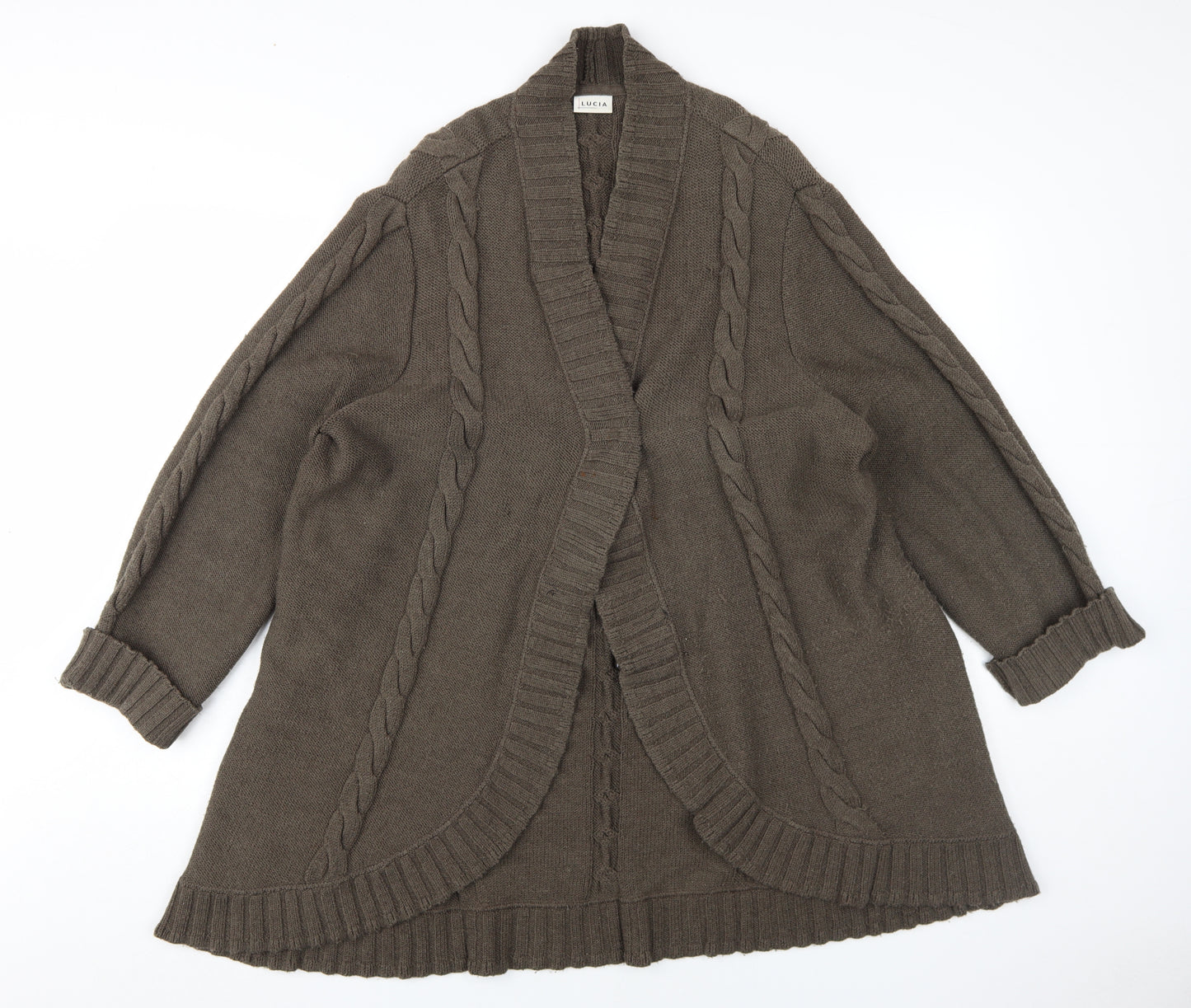 Lucia Women's Brown Cardigan Size 22 Heavy Cable-Knit