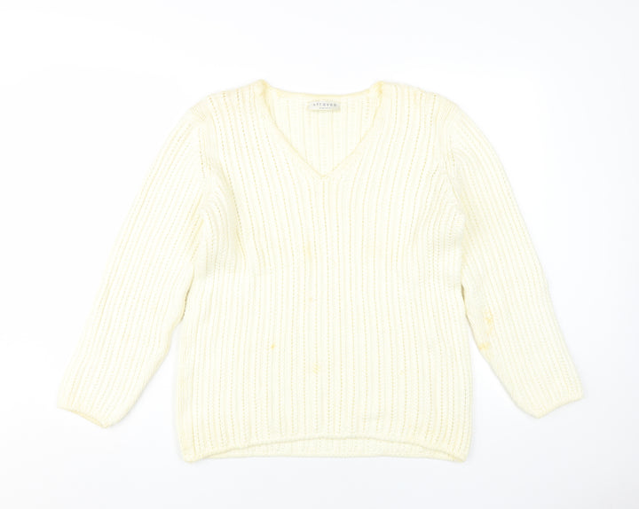 Straven Women’s Ivory Cotton V-Neck Pullover Jumper