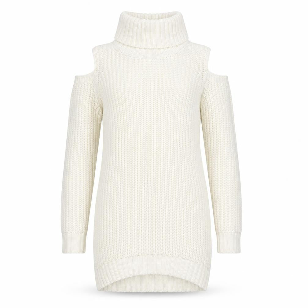 Front view of Fashion Union Women's Ivory Roll Neck jumper