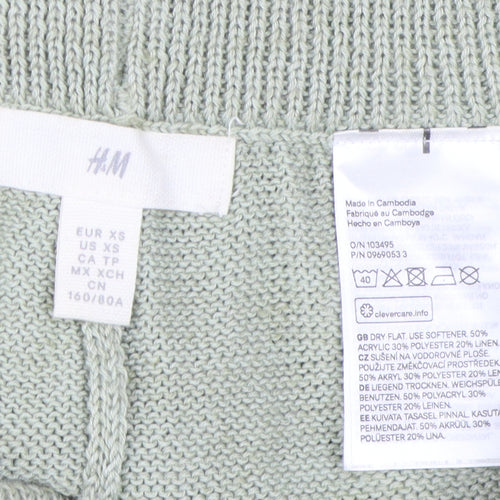 H&M Women's Green XS Sweat Shorts, Acrylic-Blend Casual