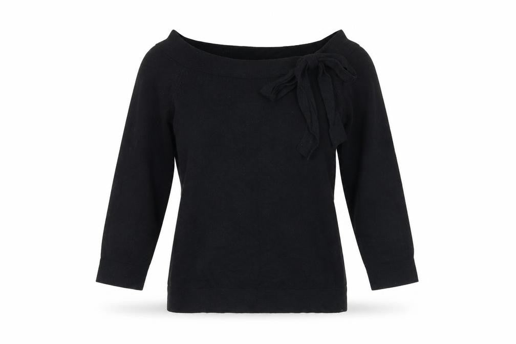 Front view of Marks & Spencer Women's Black Bow Blouse, size 10, Basic