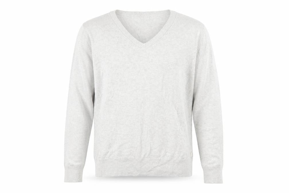 Front view of Howies Men Grey V-Neck Medium Pullover Cotton Jumper