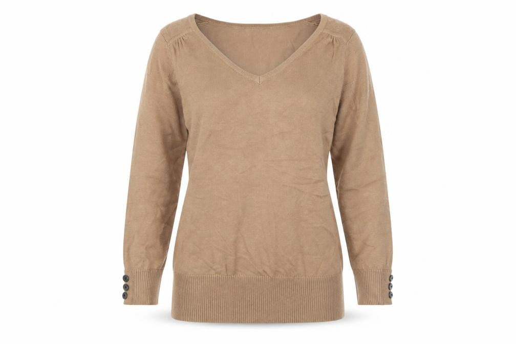 Front view of BHS Women's Petite Brown V-Neck jumper, size 8