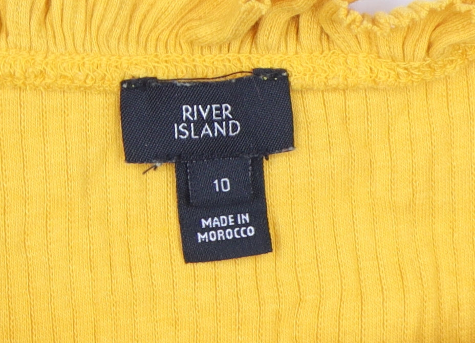 River Island Women's Yellow Ringer T-Shirt Size 10