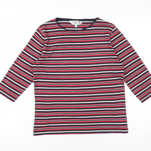 TIGI Women's Multicoloured Striped T-Shirt, M, Crew Neck