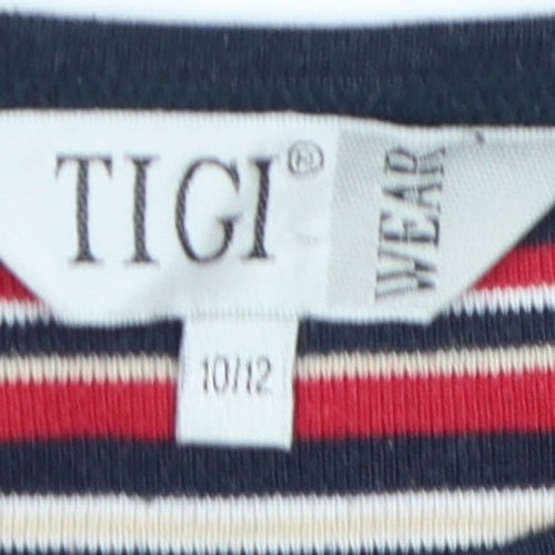 TIGI Women's Multicoloured Striped T-Shirt, M, Crew Neck