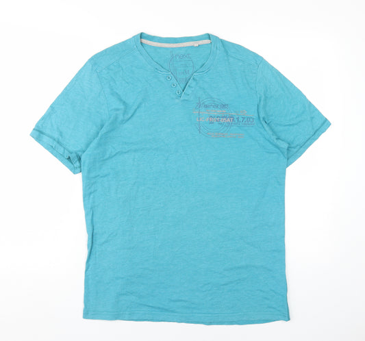 Next Men's Blue Henley T-Shirt, Size M, Short Sleeve