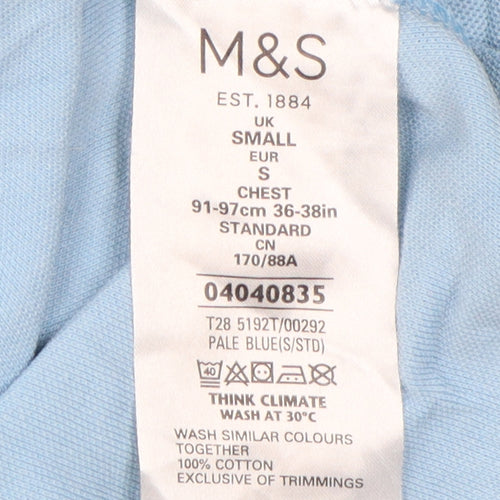 Marks & Spencer Men's Blue S Polo, Short Sleeve Casual Top