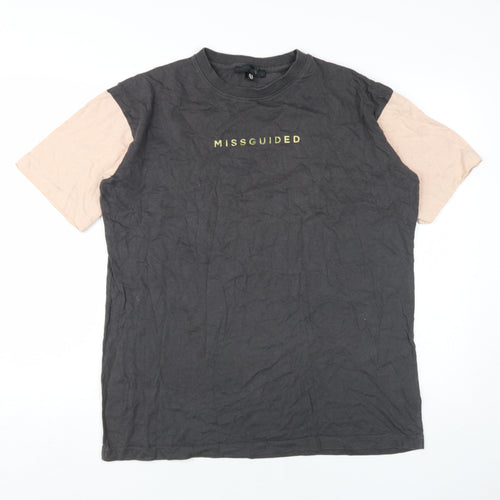 Missguided Women's Black and Beige T-Shirt Size 10