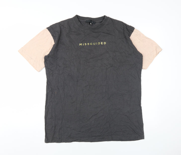 Missguided Women's Black and Beige T-Shirt Size 10