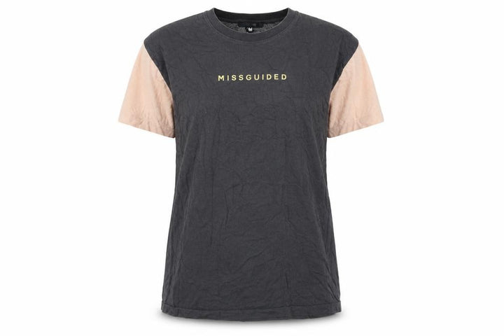 Missguided Women's Black and Beige T-Shirt Size 10