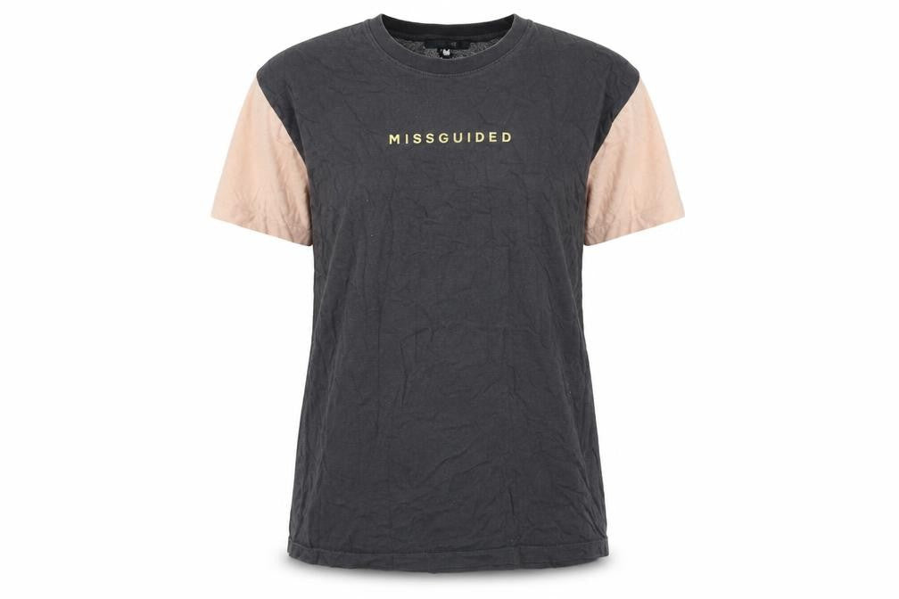 Front view of Missguided Women's Black and Beige T-Shirt, size 10