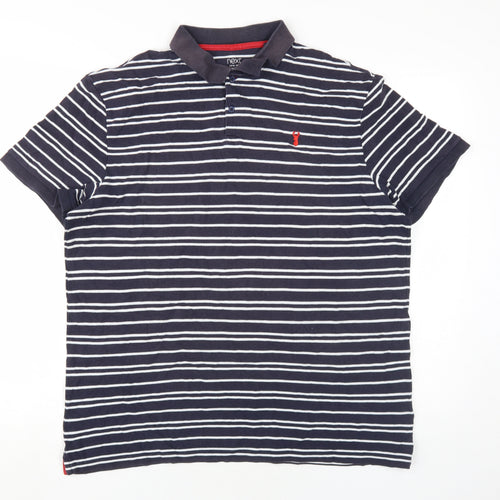 Next Men's XL Black Striped Polo Shirt, Collared, Logo