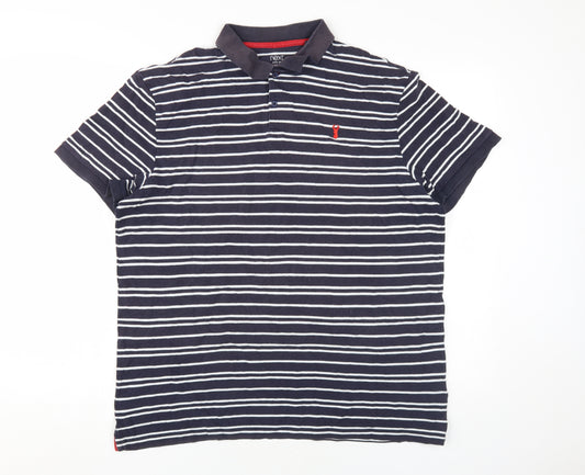 Next Men's XL Black Striped Polo Shirt, Collared, Logo