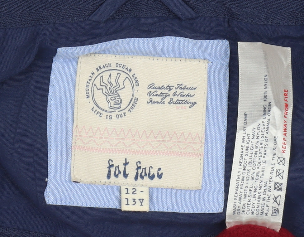Fat Face Boys Blue Parka Hooded Jacket 12 Years Winter