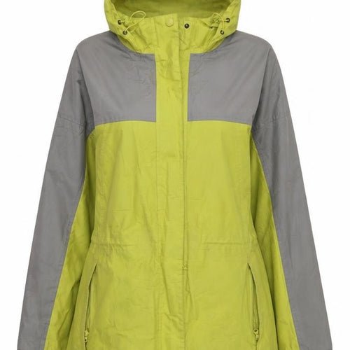 Being Casual Women's Green Grey Hooded Windbreaker Jacket Size 12