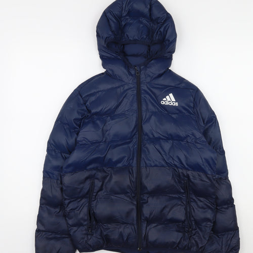 Adidas Boys Blue Puffer Jacket 11-12Y Hooded Winter Coat