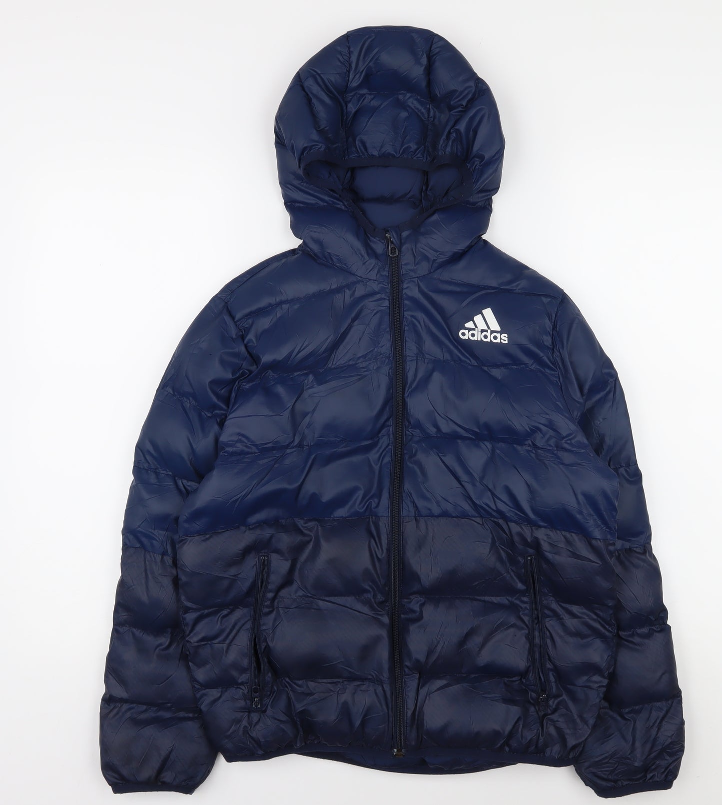 Adidas Boys Blue Puffer Jacket 11-12Y Hooded Winter Coat