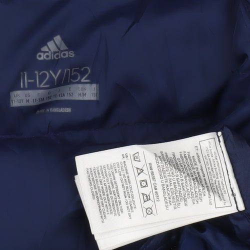 Adidas Boys Blue Puffer Jacket 11-12Y Hooded Winter Coat