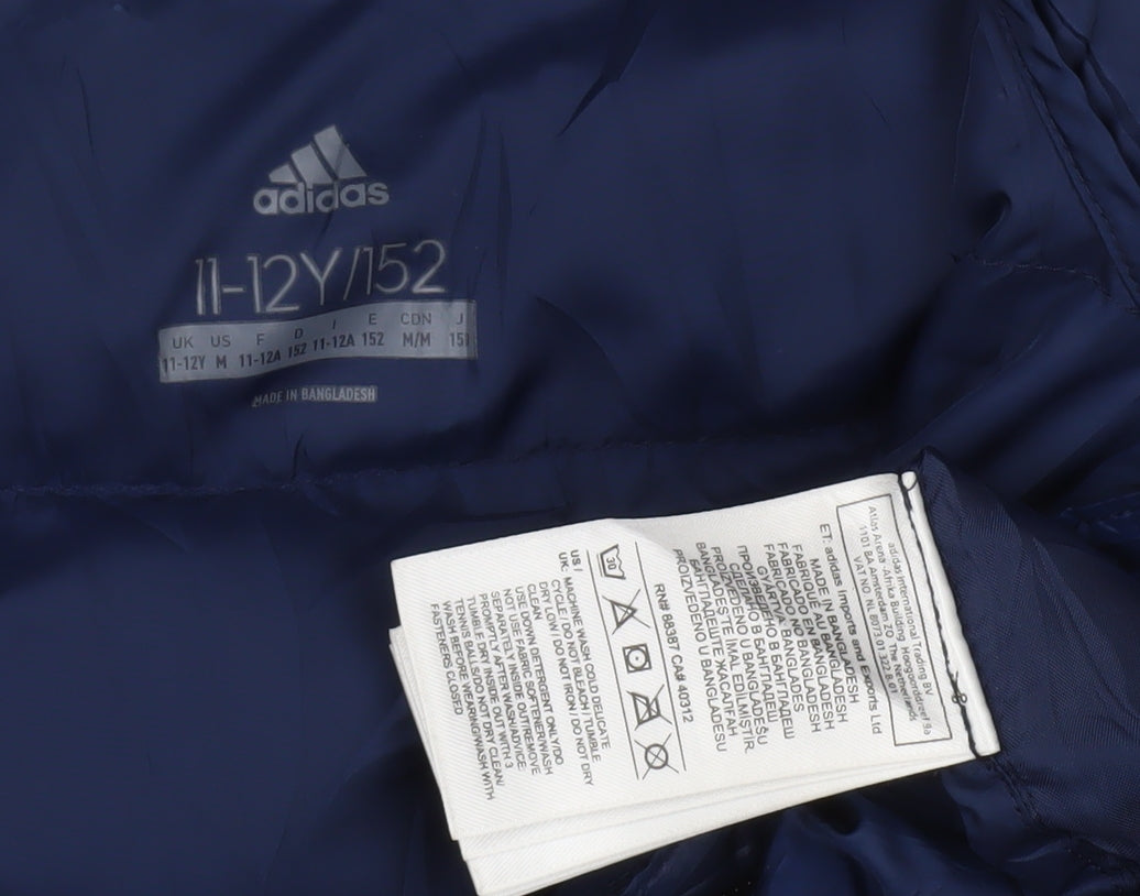 Adidas Boys Blue Puffer Jacket 11-12Y Hooded Winter Coat