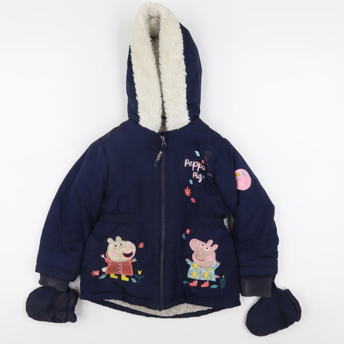 Peppa Pig Girls Blue Puffer Jacket 2-3 Years with Hood