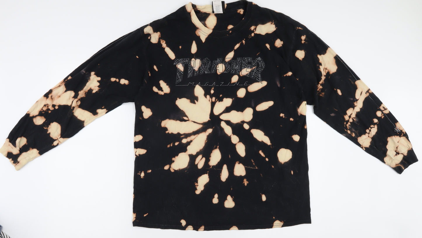 Thrasher Men's Black Beige Tie-Dye Long Sleeve Shirt