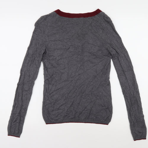 Massimo Dutti Women's Grey Bow Tie V-Neck Blouse S