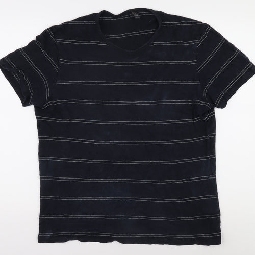 COS Men's Black Striped Linen T-Shirt, Size L, Round Neck