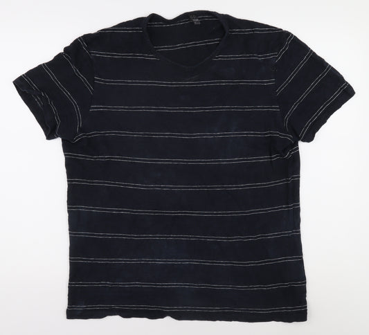 COS Men's Black Striped Linen T-Shirt, Size L, Round Neck