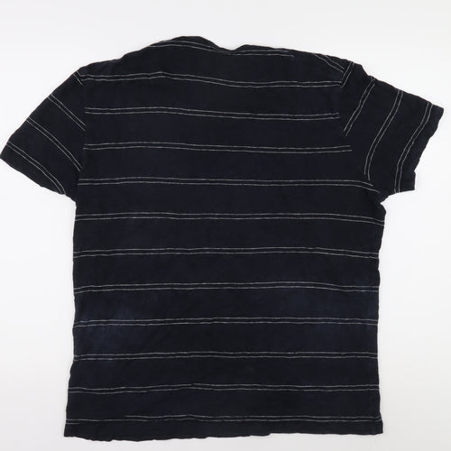 COS Men's Black Striped Linen T-Shirt, Size L, Round Neck