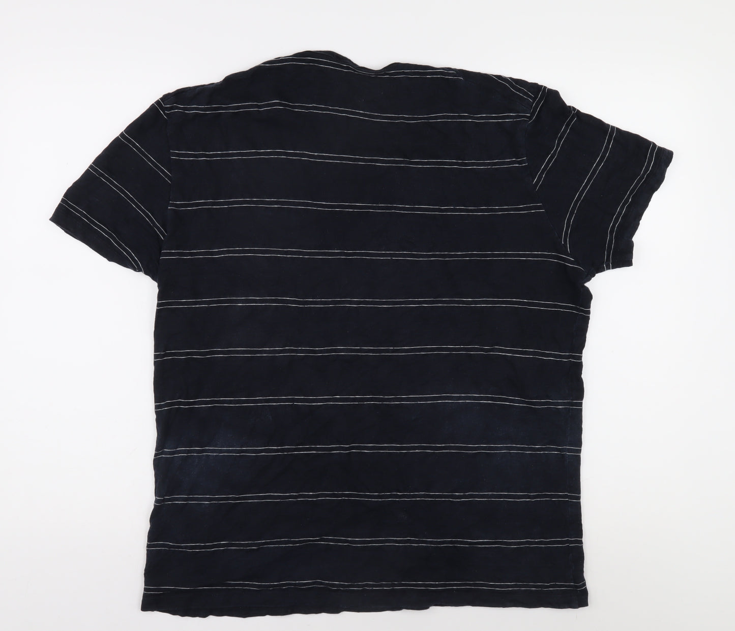 COS Men's Black Striped Linen T-Shirt, Size L, Round Neck