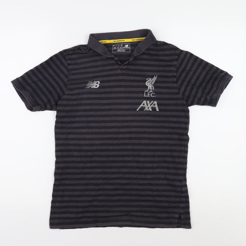 New Balance Boys Black Striped Polo Shirt, Size 158, Sports Style