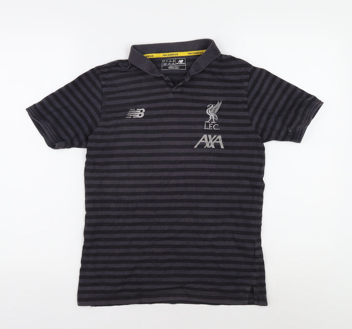New Balance Boys Black Striped Polo Shirt, Size 158, Sports Style