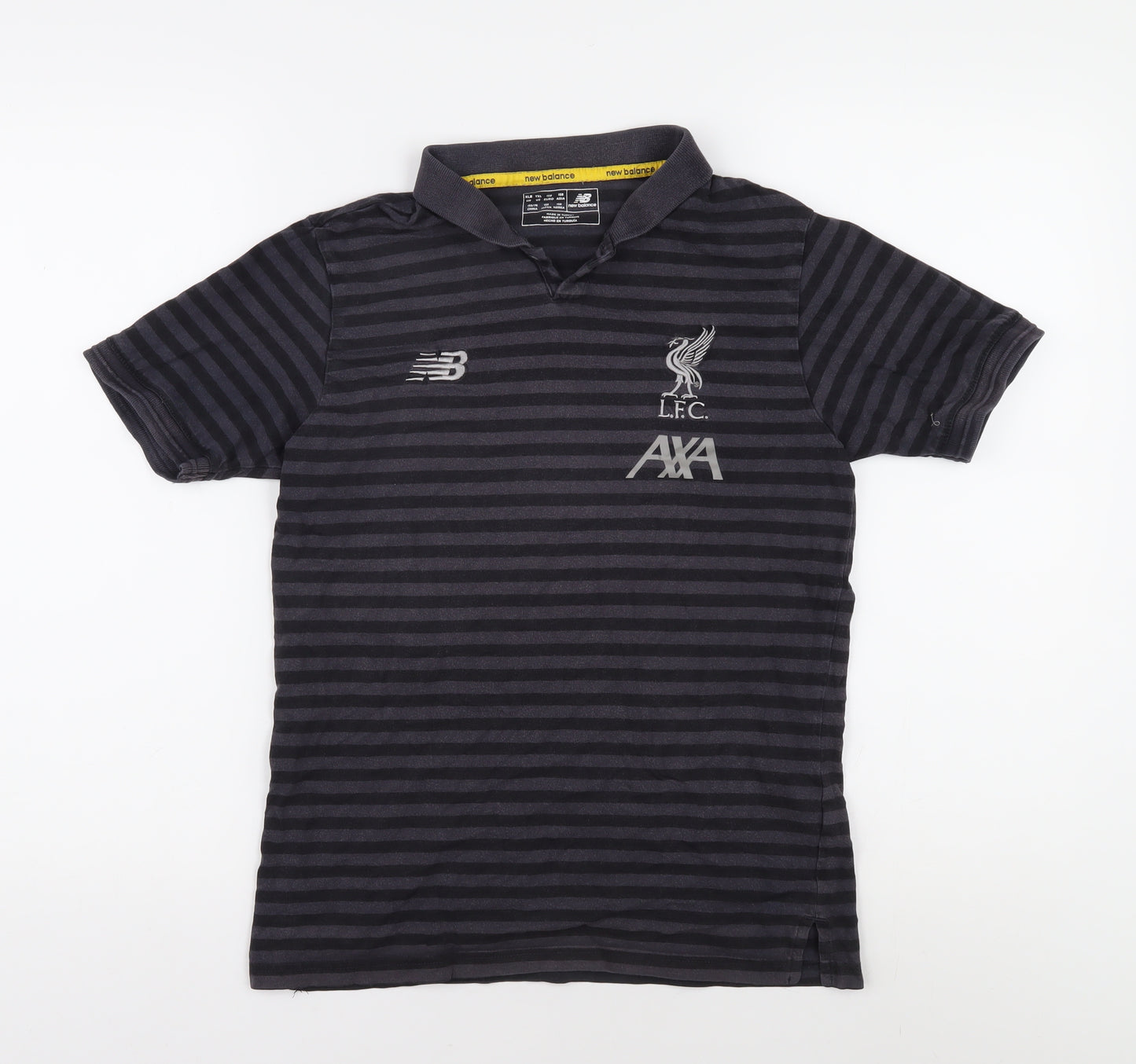 New Balance Boys Black Striped Polo Shirt, Size 158, Sports Style