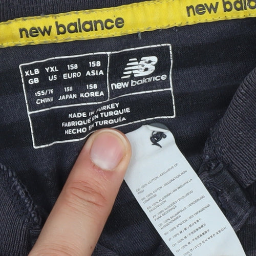 New Balance Boys Black Striped Polo Shirt, Size 158, Sports Style