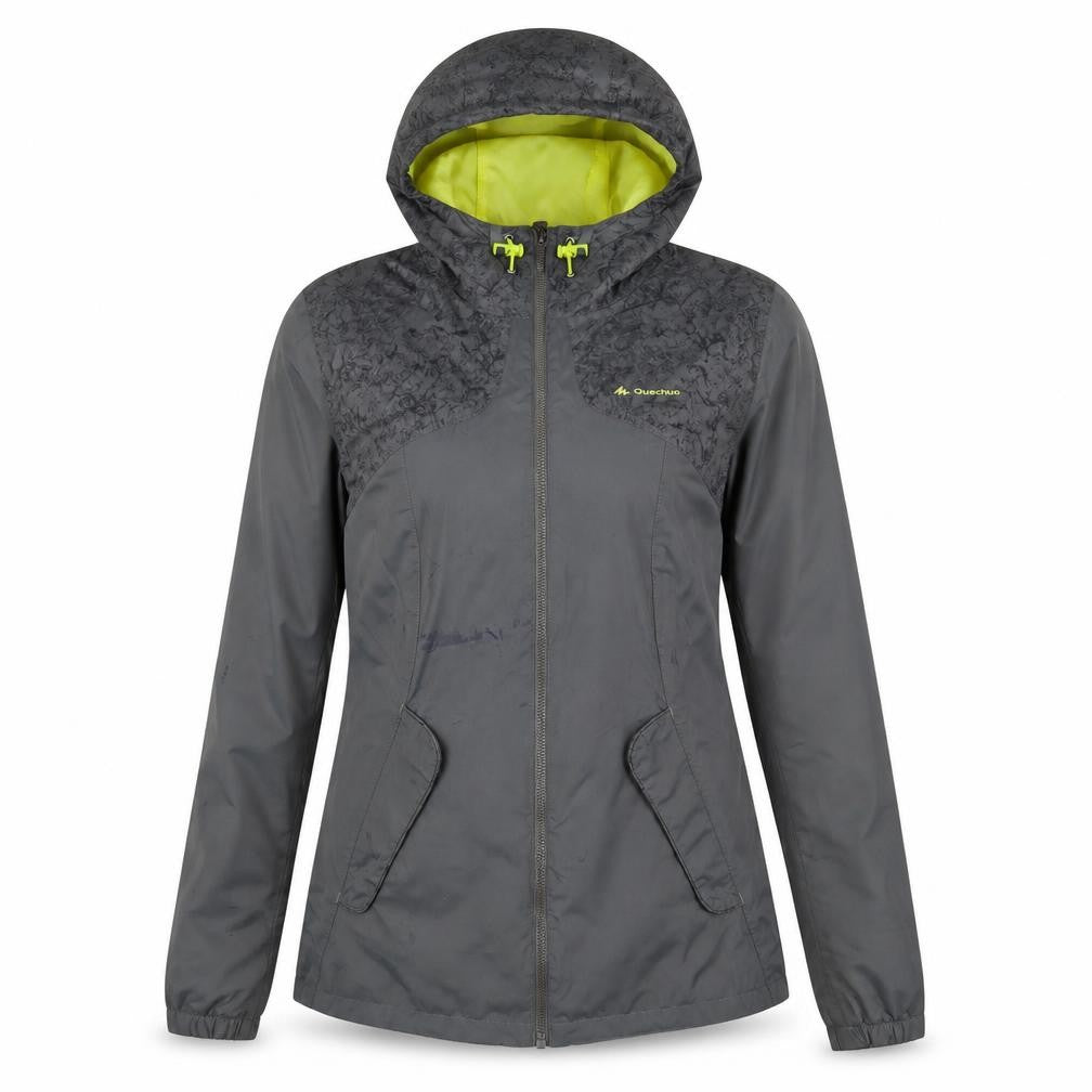 Front view of Quechua Grey Women's XS Hooded Rain Jacket