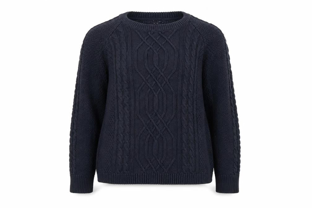 Front view of Second Female Women's Blue Cable Knit Jumper M