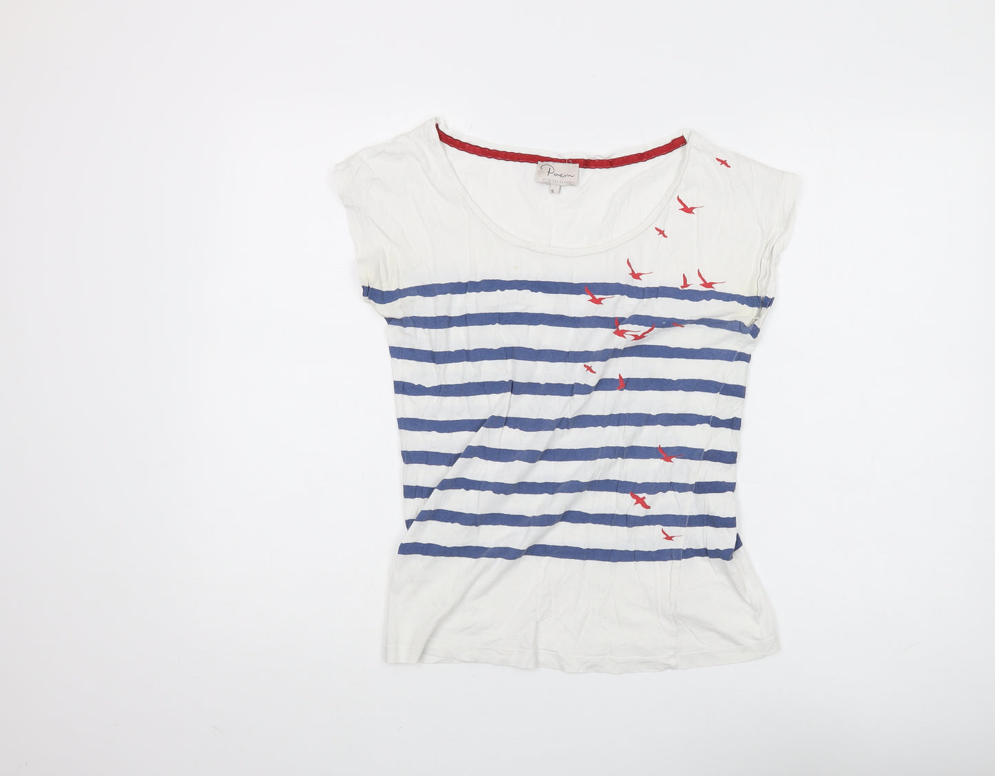 Poem Women's White Striped T-Shirt, Size S