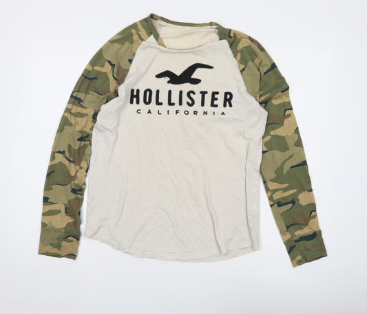 Hollister Men's Beige Camouflage Long Sleeve T-Shirt