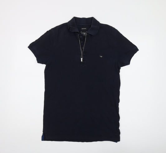 Diesel Men's Blue Polo Short Sleeve S Cotton Zip Casual