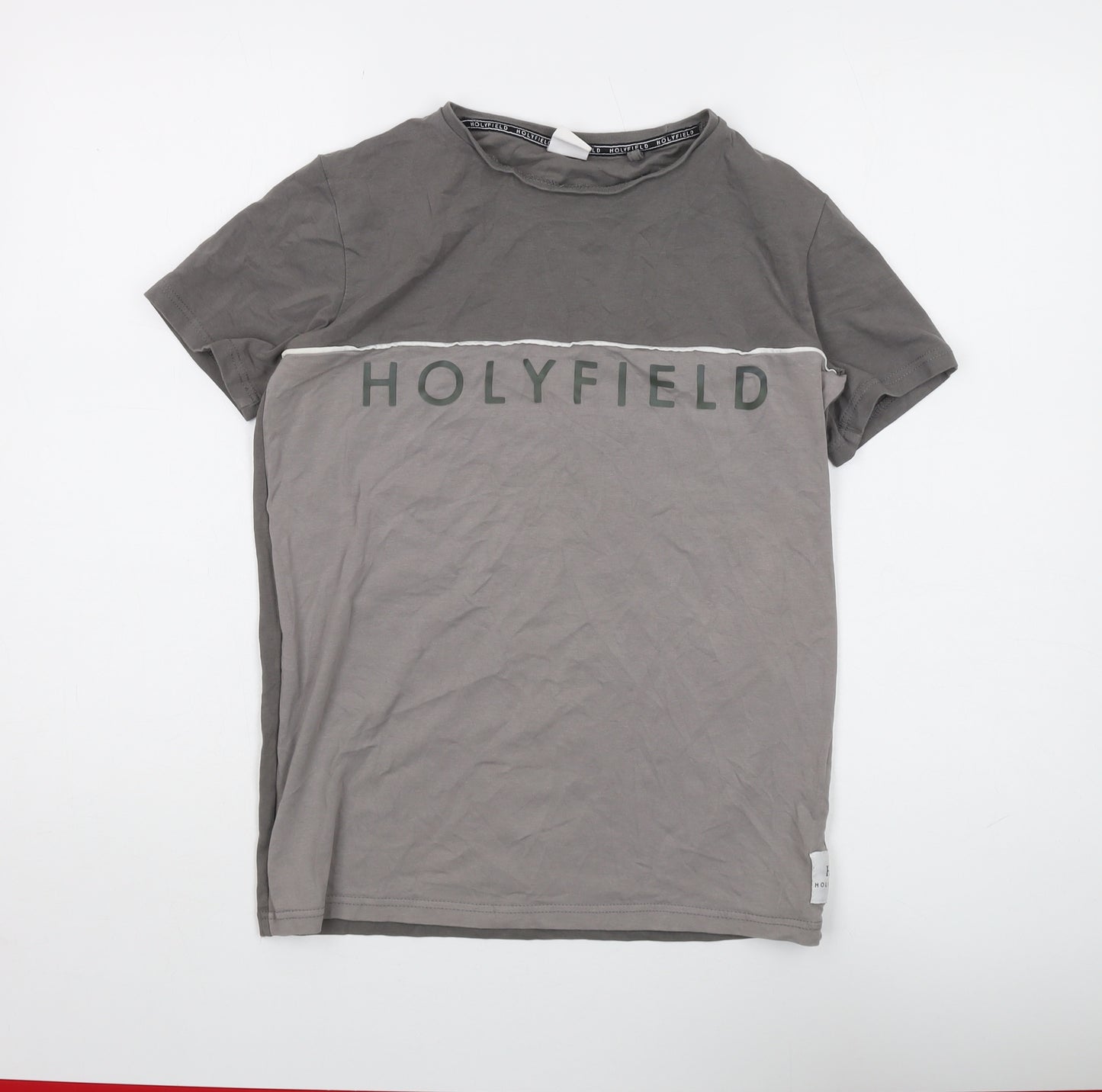 HOLYFIELD Boys Grey T-Shirt, 12-14 Years, Logo Accent