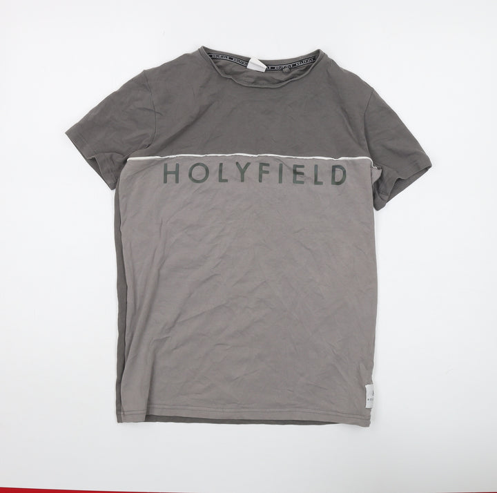 HOLYFIELD Boys Grey T-Shirt, 12-14 Years, Logo Accent