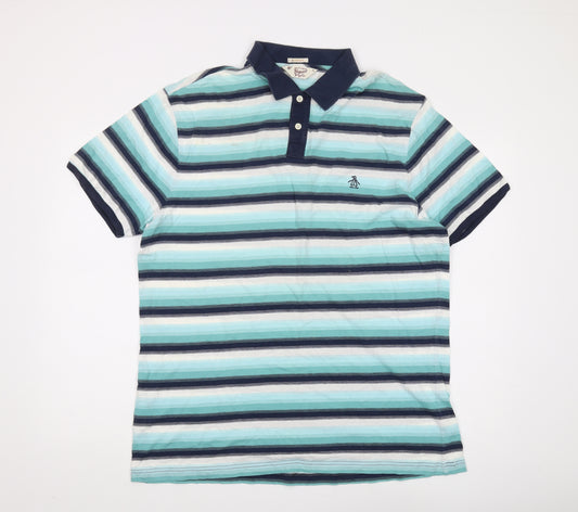 Original Penguin Men's Blue Striped Polo Shirt XL