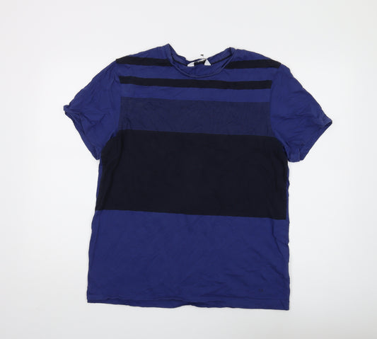 Calvin Klein Men's Blue Striped Slim Fit T-Shirt L