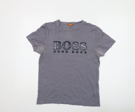 Hugo Boss Men's Grey T-Shirt - Medium - Short Sleeve