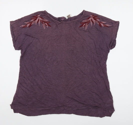 Poetry Women's Purple Linen T-Shirt, Size 12, Embroidered