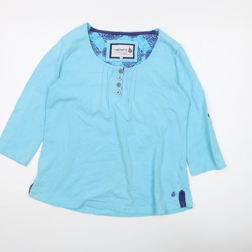 Tayberry Women Blue 3/4 Sleeve Button T-Shirt L
